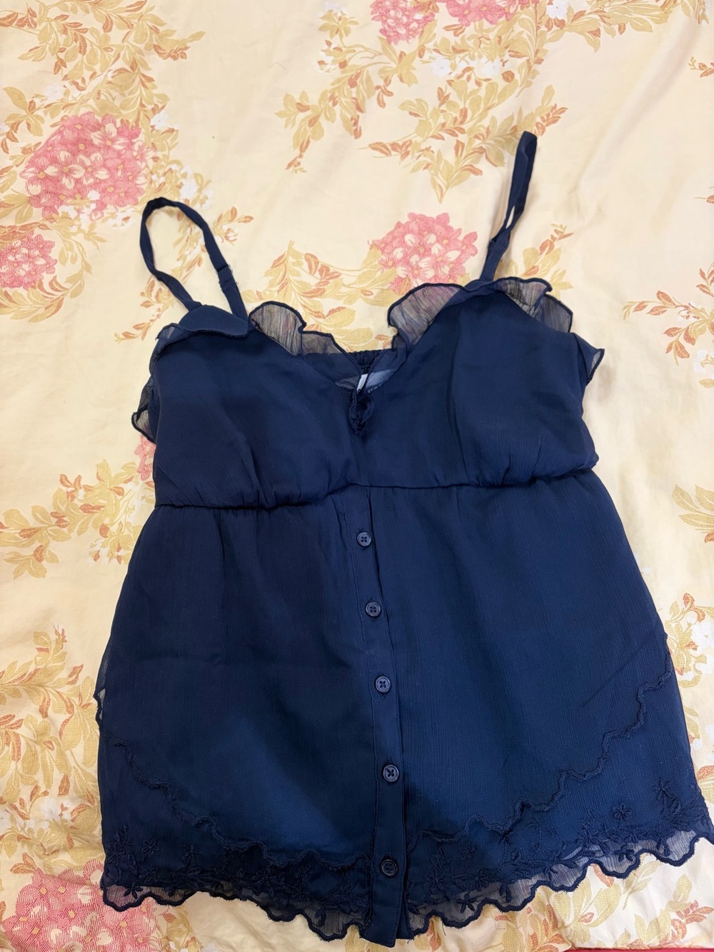 Hollister Navy Blue Ruffle Trim Button-Front Camisole